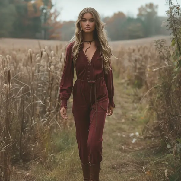 Women's Casual Jumpsuit Bohemian Long Sleeve Jumpsuit - Trisunshine.com 