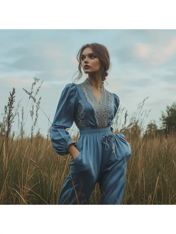 Women's Casual Jumpsuit Bohemian Long Sleeve Jumpsuit - Aptkoi.com 
