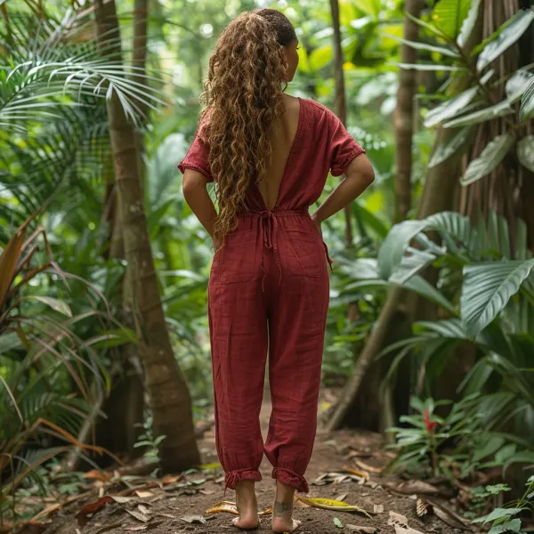 Linen Casual Loose Simple Comfortable Jumpsuit Home Linen Jumpsuit - Trisunshine.com 