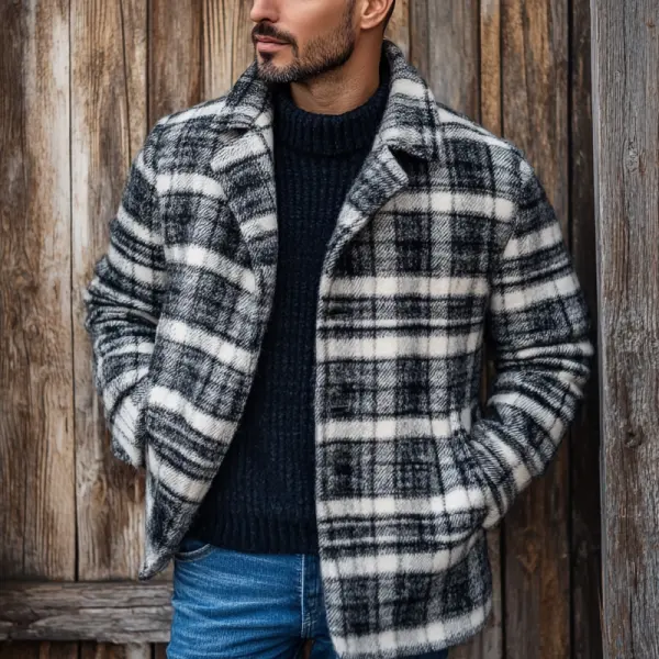 Men's Vintage Outdoor Plaid Woolen Coat - Trisunshine.com 