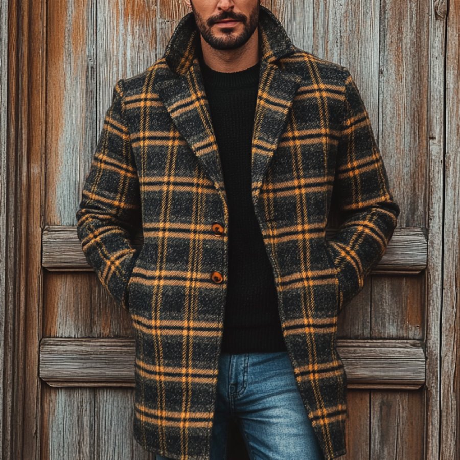 

Men's Vintage Outdoor Plaid Ginger Woolen Coat