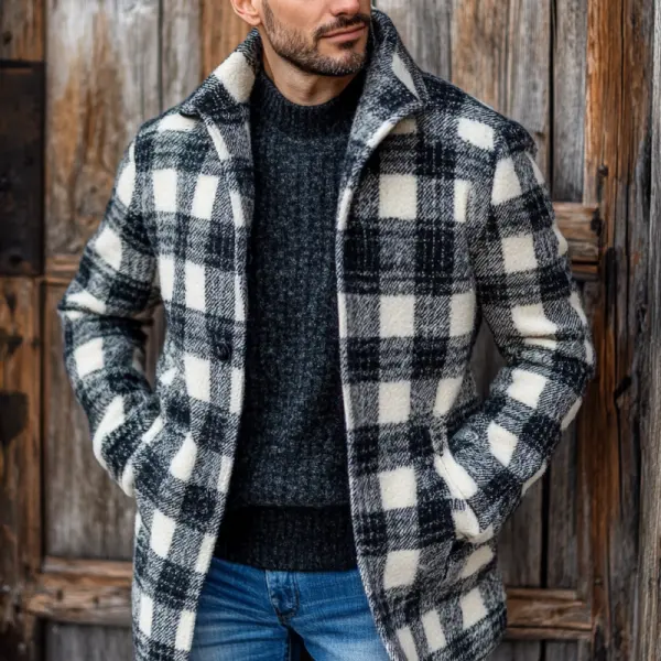 Men's Vintage Outdoor Plaid Woolen Coat - Trisunshine.com 