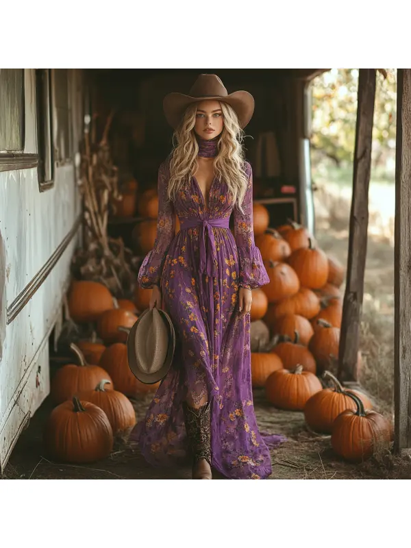 Vintage Cowgirl Style Halloween Floral Dress - Anrider.com 