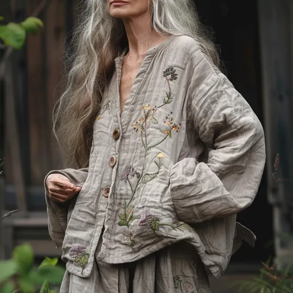 Women's Linen Mini Floral Jacket - Nicheten.com 