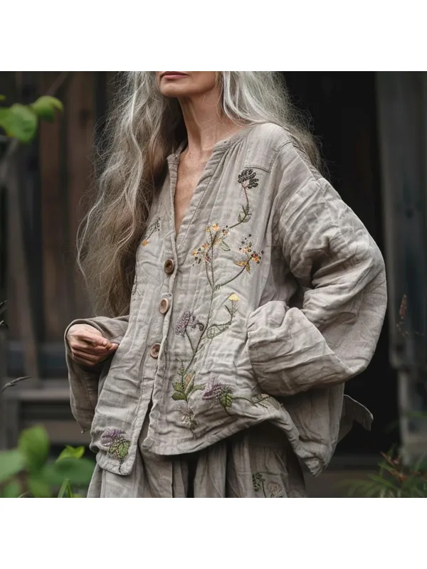 Women's Linen Mini Floral Jacket - Realyiyi.com 