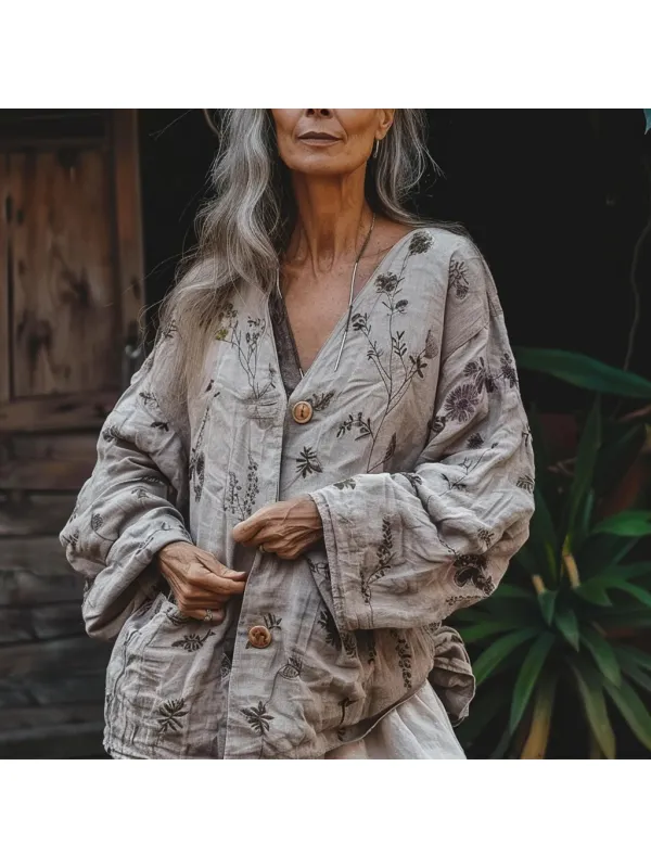 Women's Vintage Plant Printed Causal Jacket - Realyiyi.com 