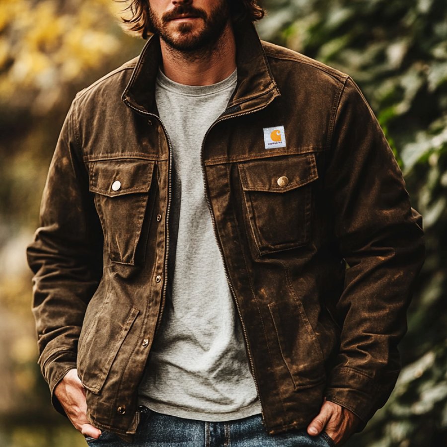 

Men's Vintage Outdoor Button Zipper Pocket Denim Jacket