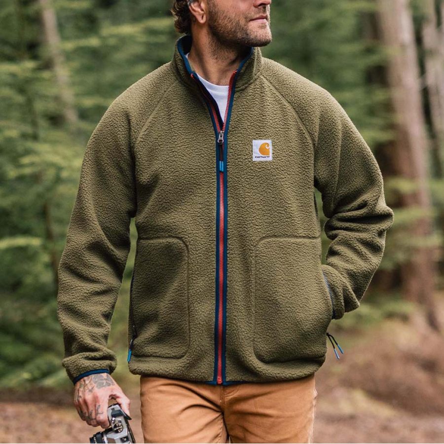 

Men's Vintage Fleece Outdoor Full Zip Stand Collar Jacket