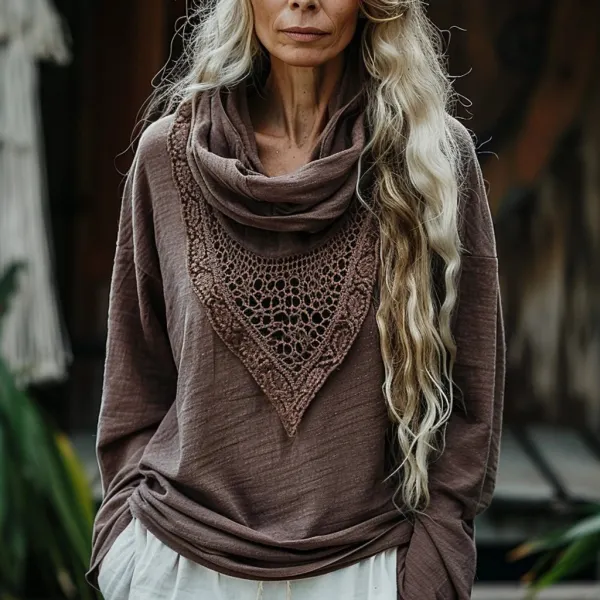 Women's Bohemian Lace Stitching Elegant Long Sleeve T-shirt - Trisunshine.com 