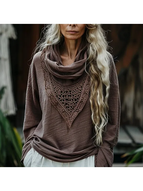 Women's Bohemian Lace Stitching Elegant Long Sleeve T-shirt - Viewbena.com 