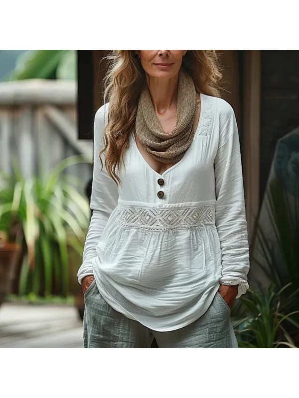 Women's Autumn & Winter Solid Color Simple Bohemian T-shirt - Ootdmw.com 