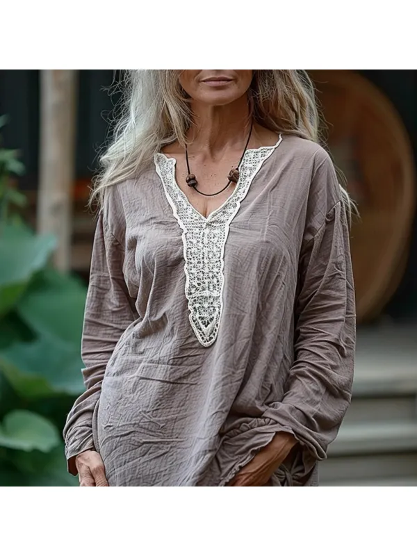 Women's V-neck Casual Long-sleeved T-shirt - Realyiyi.com 