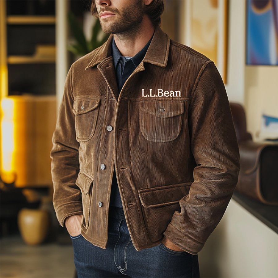 

Men's Vintage Distressed Corduroy Multi-Pocket Outdoor Shirt Jacket