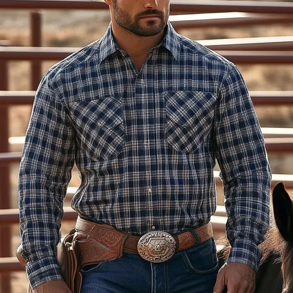 Retro Western Cowboy Men's Casual Long Sleeve Shirt - Menzfolk.com 