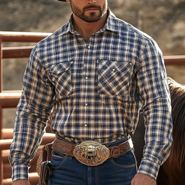 Retro Western Cowboy Men's Casual Long Sleeve Shirt - Menzfolk.com 