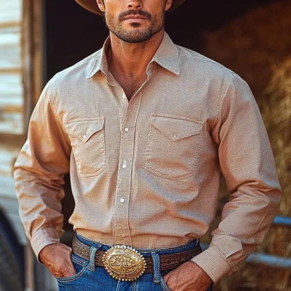 Retro Western Cowboy Men's Casual Long Sleeve Shirt - Trisunshine.com 