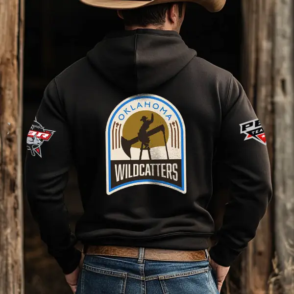 Men's Western Cowboy Outdoor PBR Teams OW Pocket Long Sleeve Black Hoodie - Trisunshine.com 