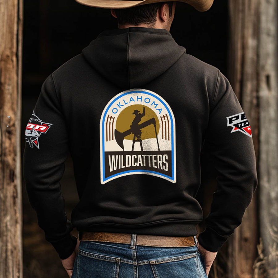 

Men's Western Cowboy Outdoor PBR Teams OW Pocket Long Sleeve Black Hoodie