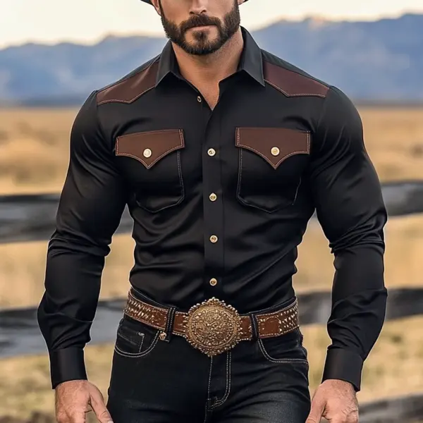 Men's Western Satin Personalized Long Sleeve Shirt - Mobivivi.com 