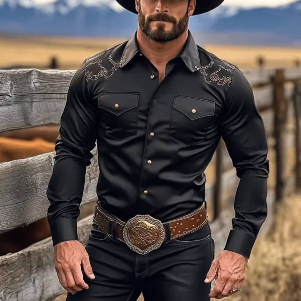 Men's Western Satin Ethnic Simple Long Sleeve Shirt - Mobivivi.com 