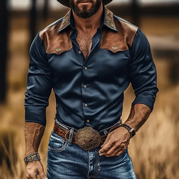 Men's Western-Pattern Satin Casual Long Sleeve Shirt - Bustalent.com 