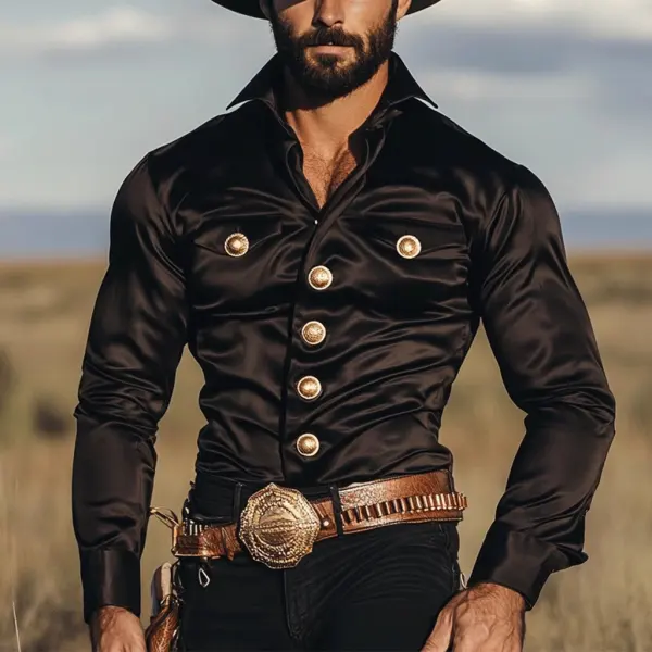 Men's Western Ethnic Satin Personality Long Sleeve Shirt - Craftshock.com 