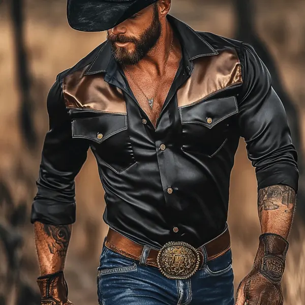 Men's Western-style Satin Simple Long-sleeved Shirt - Villagenice.com 