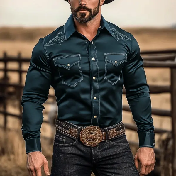 Mens Western Satin Ethnic Long Sleeve Shirt - Fineyoyo.com 