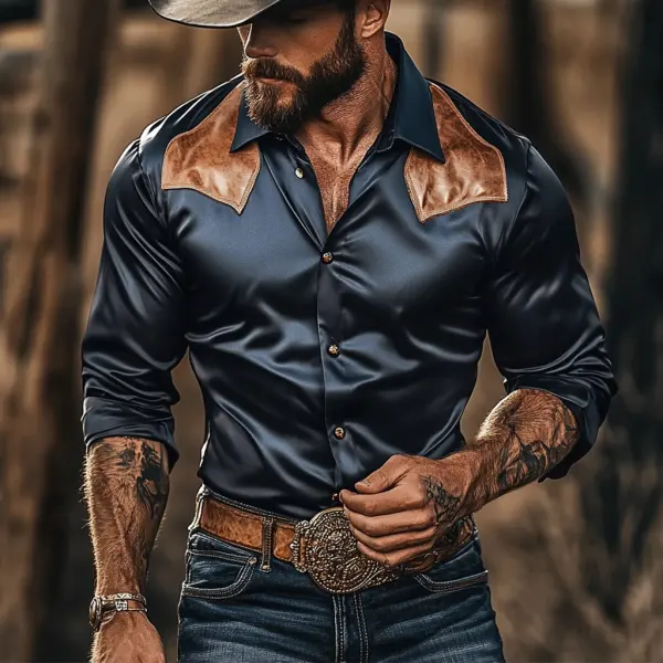 Men's Western-casual Pattern Satin Long Sleeve Shirt - Craftshock.com 