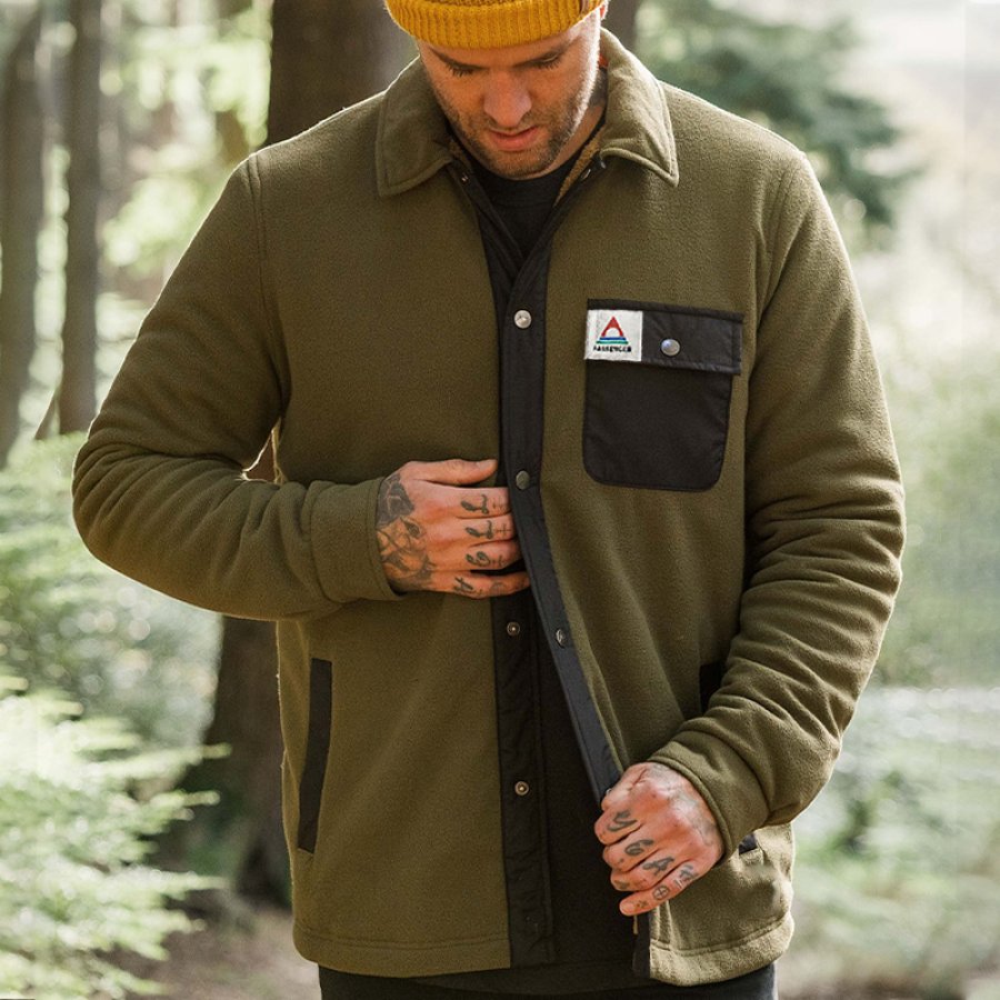 

Men's Polar Fleece Patchwork Pocket Color Block Surf Outdoor Cardigan Jacket
