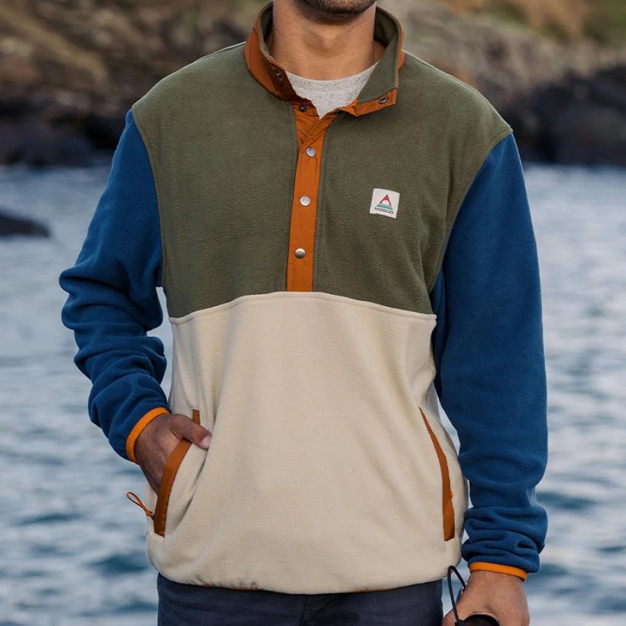 

Men's Patchwork Color Block 1/4 Zip Polar Fleece Sweatshirt Surf Outdoor