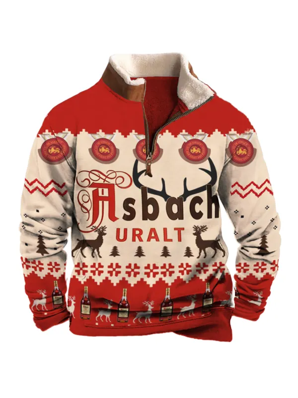 Unisex 1/4 Zip Collar 3D Printed Christmas Sweatshirt - Aptkoi.com 