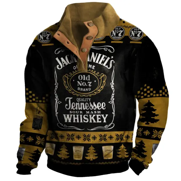 Men's Vintage Jack Daniel's Christmas Print Stand Collar Sweatshirt - Nicheten.com 