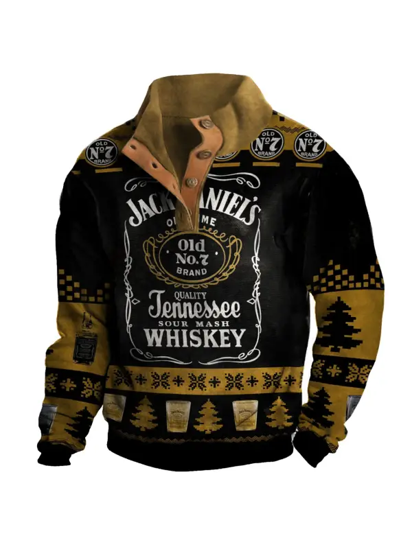 Men's Vintage Jack Daniel's Christmas Print Stand Collar Sweatshirt - Aptkoi.com 