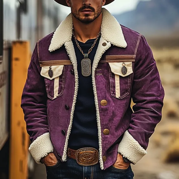 Men's Vintage Western Cowboy Printed Sherpa Jacket - Nicheten.com 