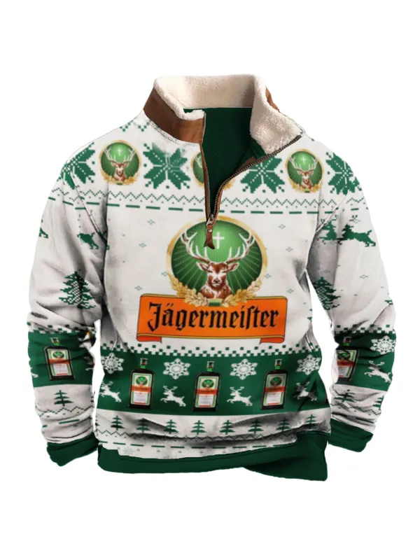 Unisex 1/4 Zip Collar 3D Printed Christmas Sweatshirt - Aptkoi.com 