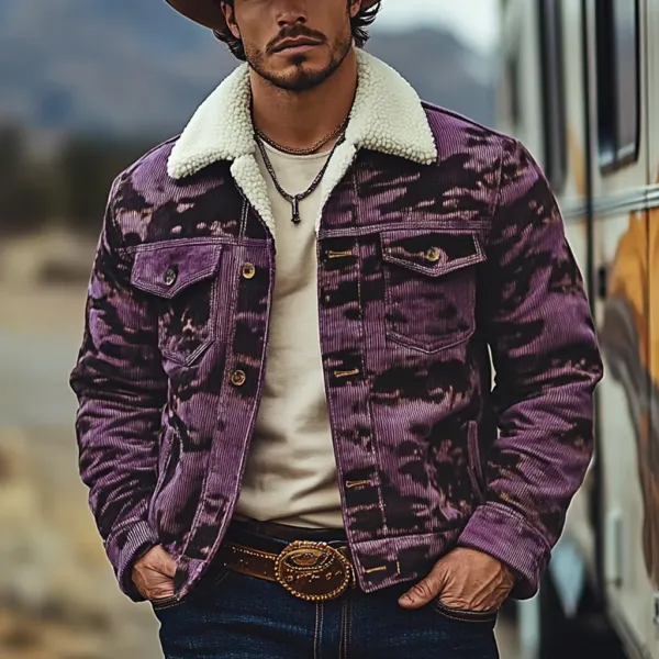 Men's Vintage Western Cowboy Printed Sherpa Jacket - Trisunshine.com 