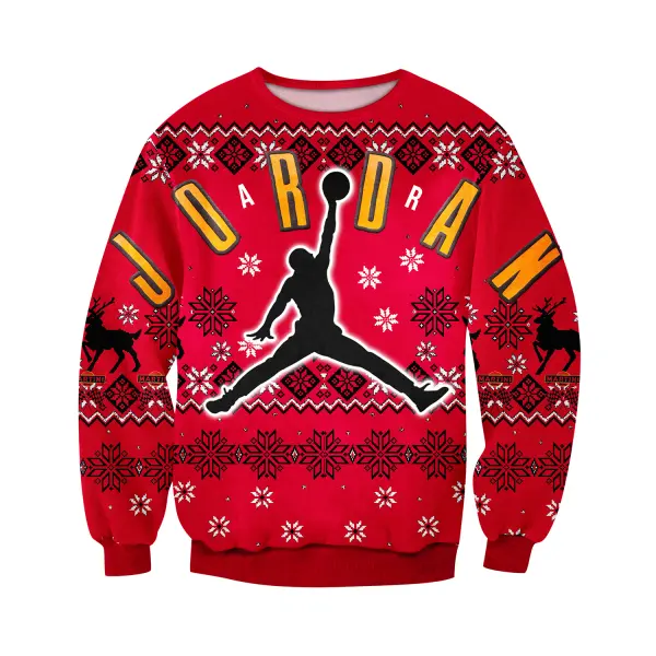 Unisex Basketball Christmas Print Crew Neck Pullover Sweatshirt - Nicheten.com 