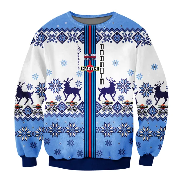 Unisex Racing Christmas Print Crew Neck Pullover Sweatshirt - Nicheten.com 