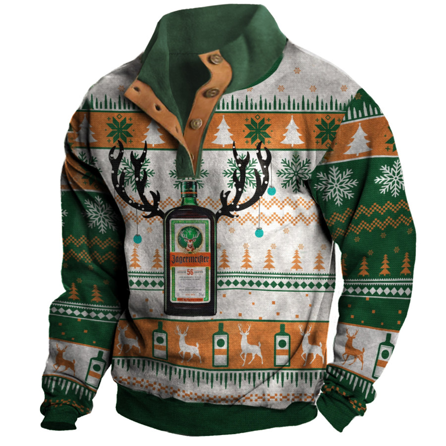 

Men's Vintage Whiskey Print Christmas Print Stand Collar Sweatshirt