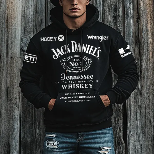 Men's Western Cowboy Outdoor PBR Pocket Long Sleeve Black Hoodie - Menzfolk.com 