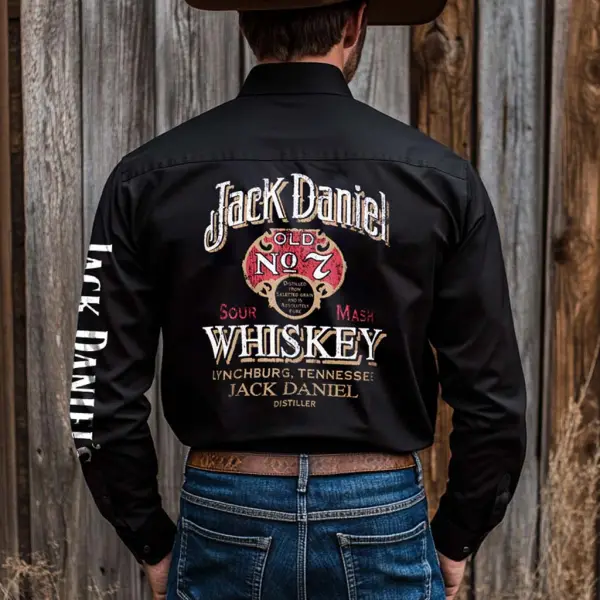 Men's Western Cowboy Outdoor PBR Whiskey Long Sleeved Black Shirts - Trisunshine.com 