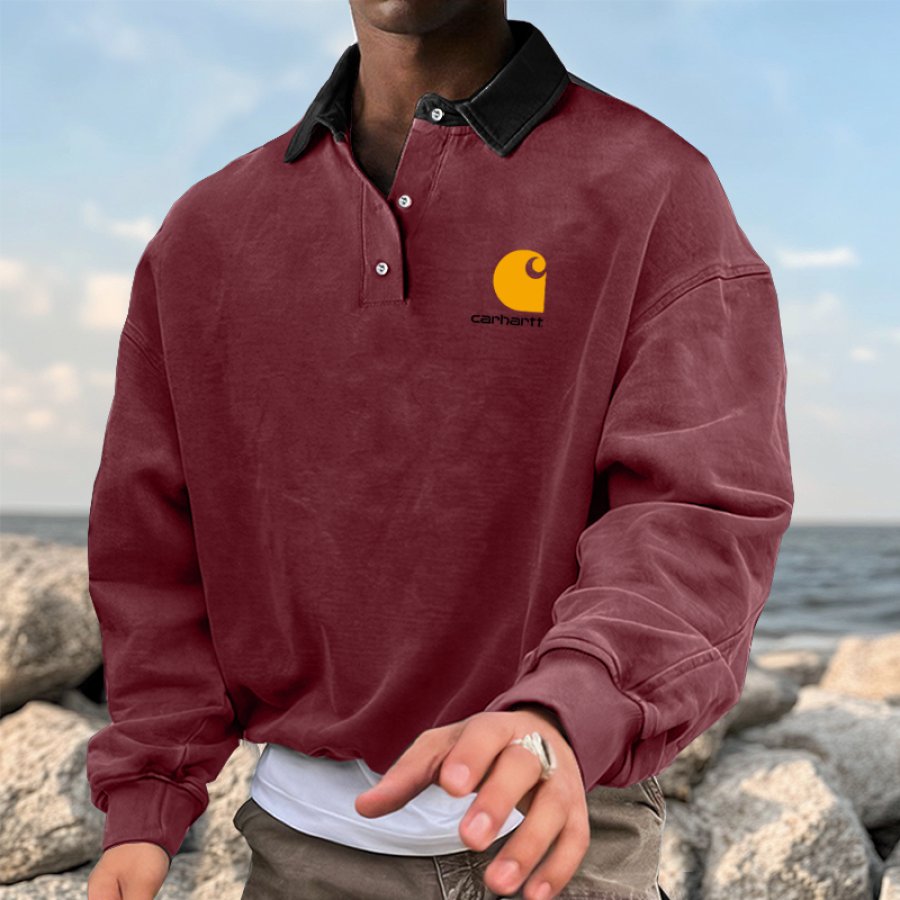 

Men's Carhartt Vintage Street Outwork Color Block Graphic Print Polo Sweatshirt