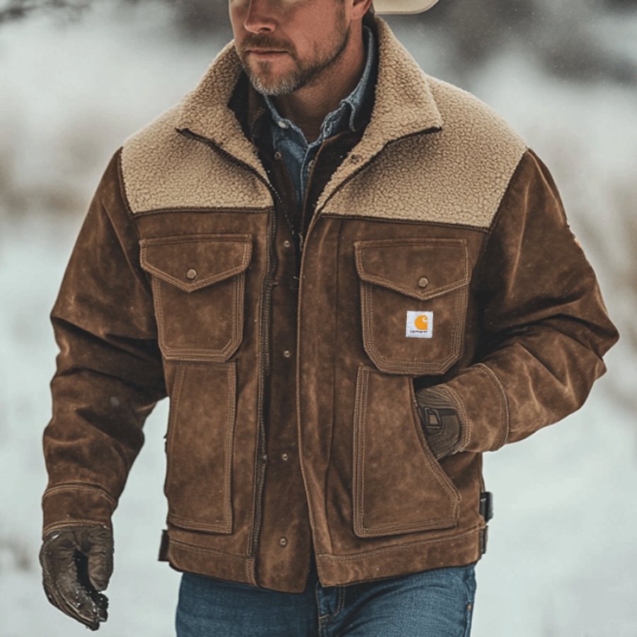 

Men's Carhartt Winter Outdoor Lamb Fleece Spliced Suede Brown Jacket