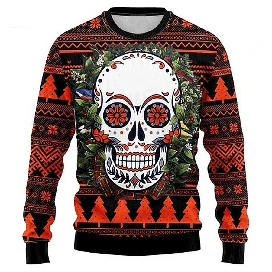 

Men's Vintage Skull Print Christmas Ugly Sweatshirt