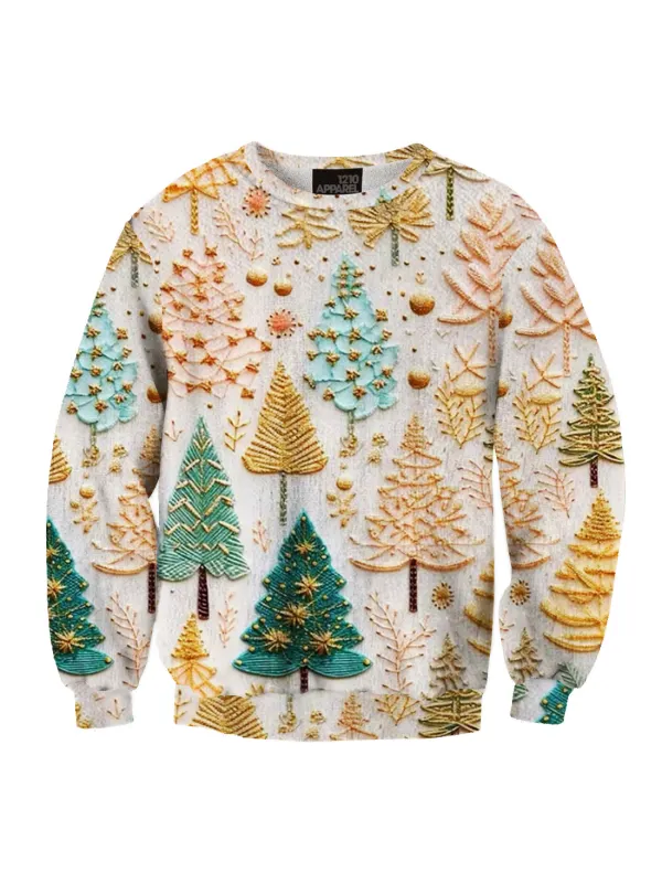 Unisex Christmas Tree Print Ugly Christmas Sweater - Localziv.com 