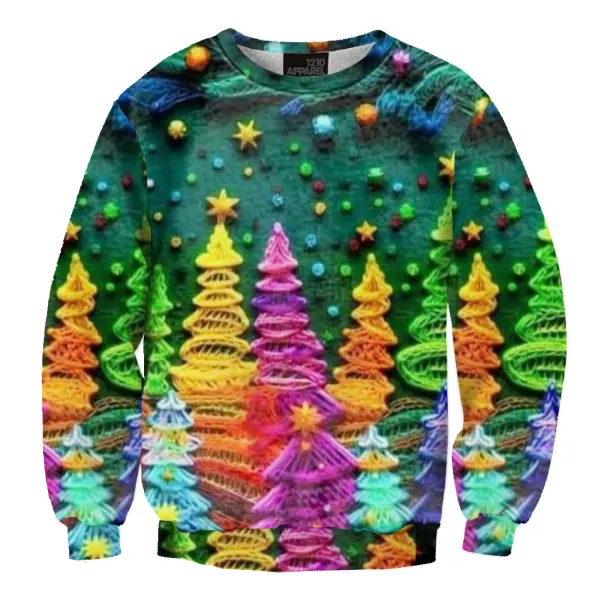 Unisex Christmas Tree Print Ugly Christmas Sweater - Mushope.com 