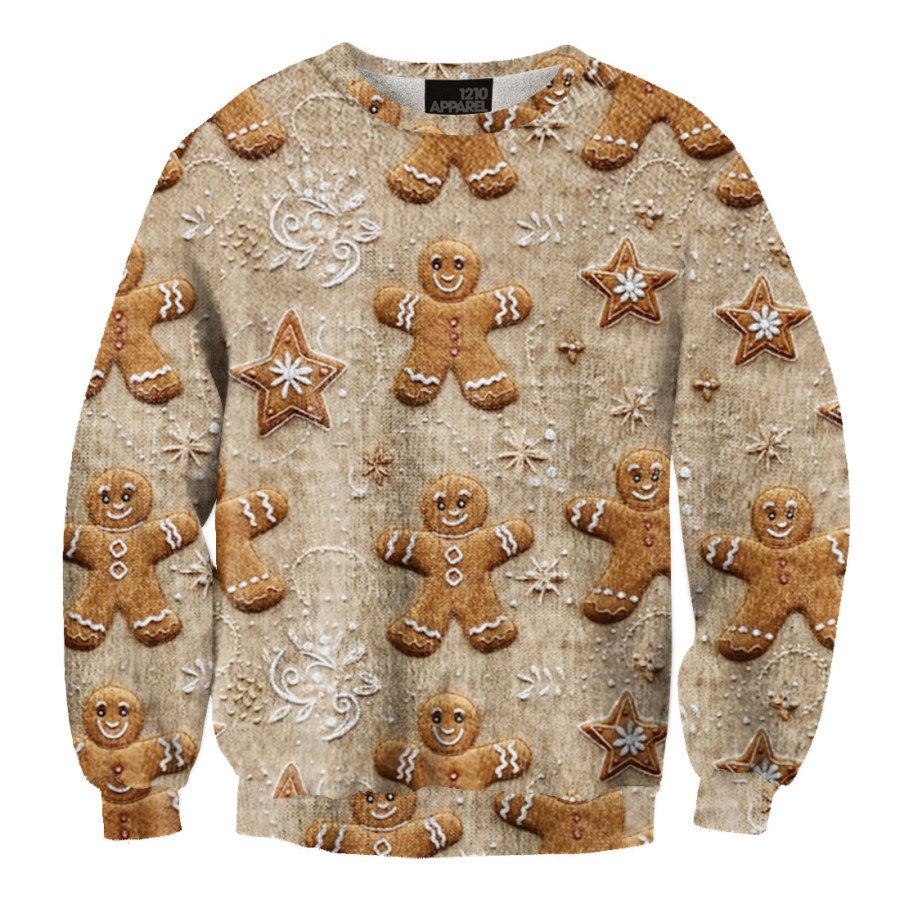 

Unisex Christmas Gingerbread Man Print Casual Christmas Ugly Sweater