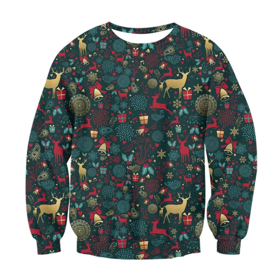 

Unisex Christmas Elk Print Crew Neck Ugly Christmas Sweatshirt