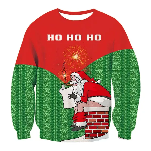 Unisex Santa Ho Ho Ho Print Crew Neck Ugly Christmas Sweatshirt - Wayrates.com 